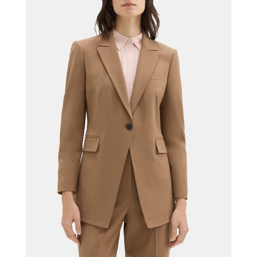 Theory NWOT Single-Breasted Blazer in Sevona Stretch Wool Truffle Size 6 - Picture 1 of 5